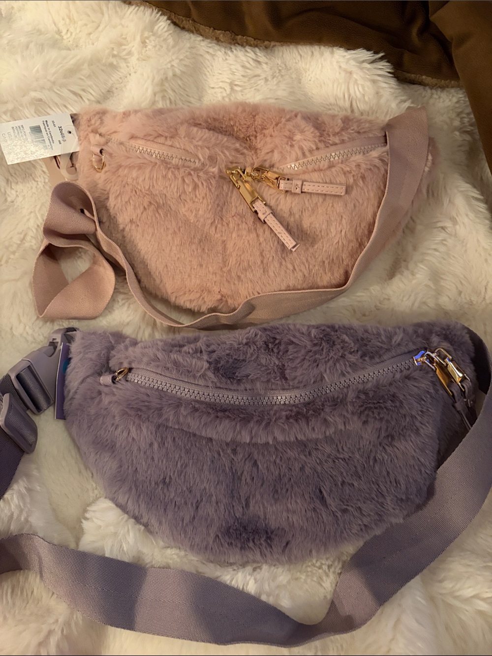 Faux Fur Crossbody Belt Bag in Blush Pink or Purple